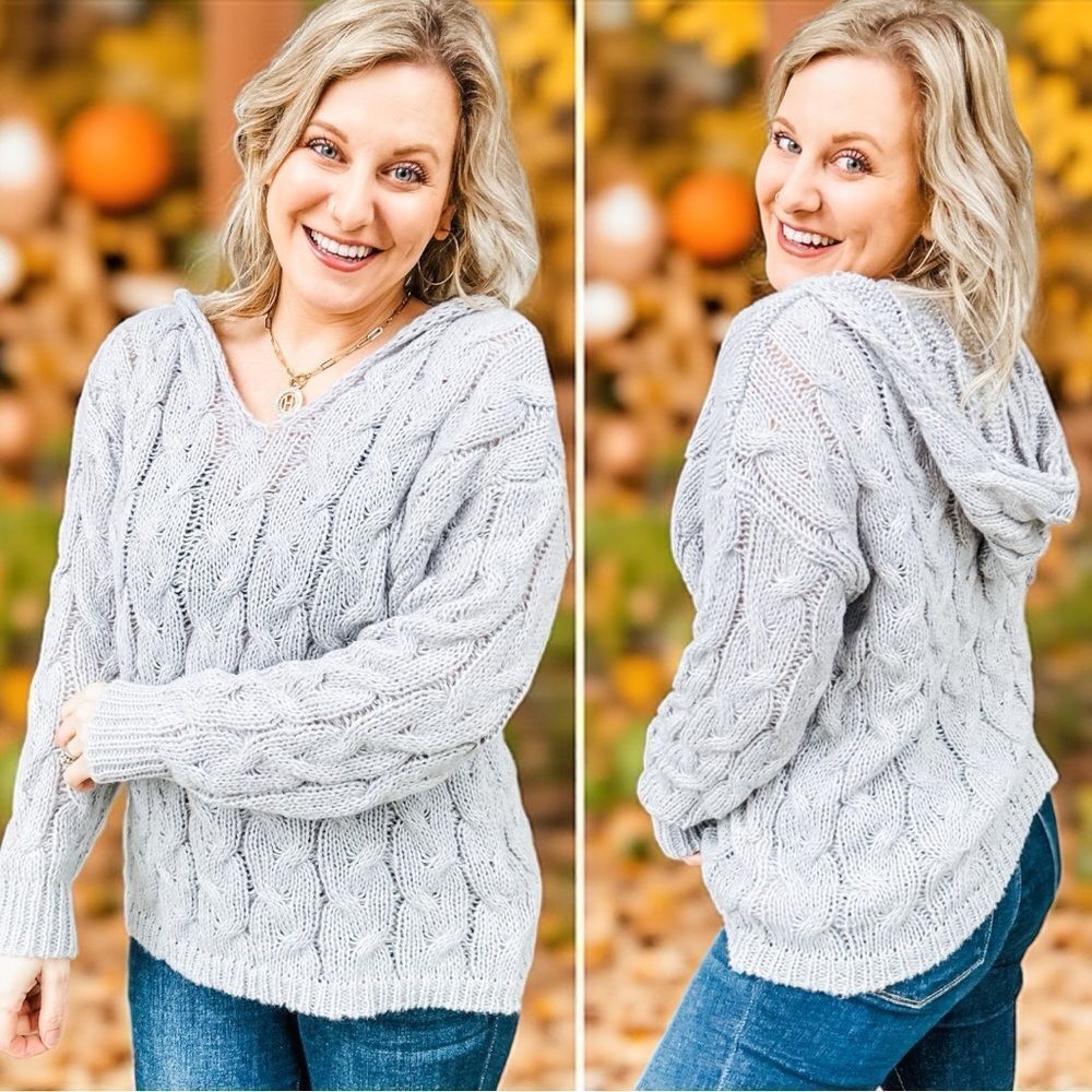 Gray Cable-Knit Hooded Sweater NWT - Woven Right